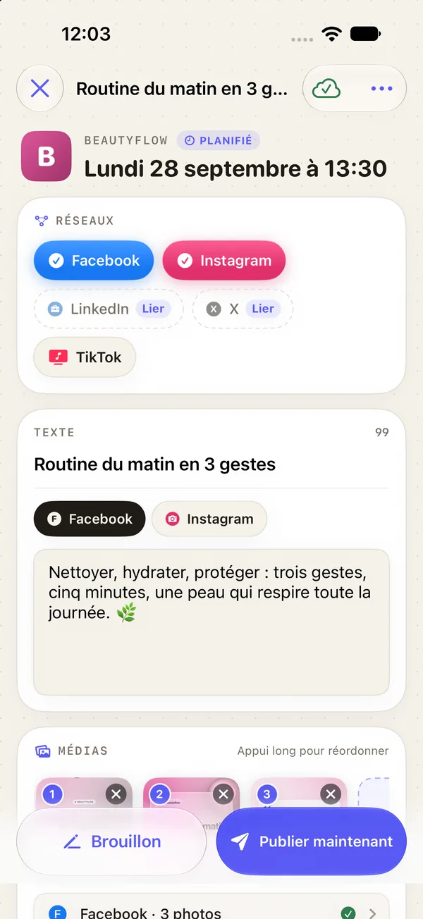Éditeur de publication de SociaFlow sur iPhone
